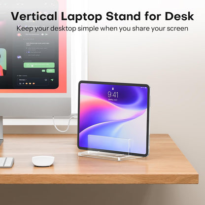 OMOTON Vertical Laptop Stand for Desk, Acrylic Dual Laptop Holder Desktop Clear Adjustable Dock for MacBook Pro Air, HP, All Gaming Laptops up to 17” (Clear, Dual Slot)