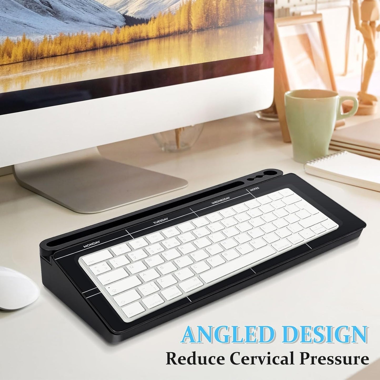 DOLLAR BOSS Glass Desk Whiteboard Calendar Small Dry Erase Board Desktop White Board with Storage Drawer Computer Keyboard Stand Desk Organizer, Colorful Weekly Calendar, Black