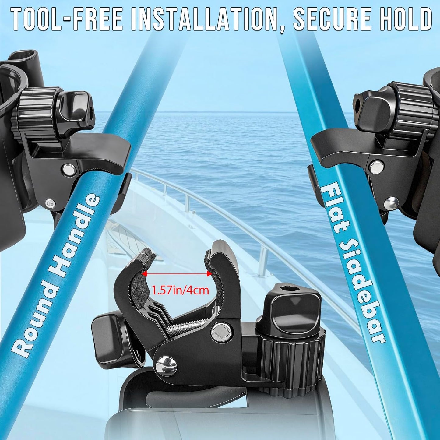 QualyQualy Boat Rail Cup Holder 2 Pack, No-Drill Clamp-On Marine Cup Holders 360° Adjustable for Pontoon Boat, Bimini Top, Grab Bar, PWC, Jet Ski, Fits Round & Square Rails 15-40mm, Boat Gifts for Men