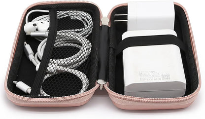iMangoo Travel Essential Electronics Organizer Pouch Charger Case, Shockproof Dual Zipper Power Bank Cables Tech Accessories Purse, Men & Women Travel Must Have Storage Bag, 6.5x3.2x1 inch Rose Gold