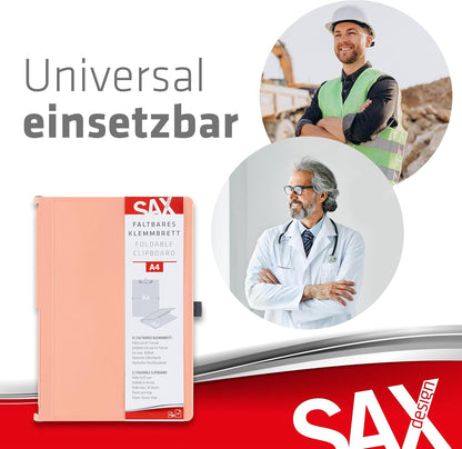 Sax Folding Clipboard Blueberry Clipboard A4 to A5 Portrait and Landscape Format Ideal for Travel and Business Holds 30 Sheets Includes Elastic Closure Band and Pen Loop Durable & Shockproof