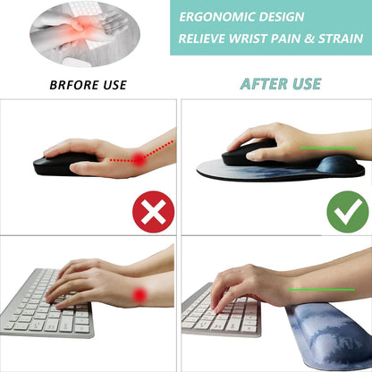 Keyboard Wrist Rest Pad Mouse Pad with Wrist Support Set of 3, Mousepad with Non-Slip Rubber Base, Ergonomic Memory Foam Mouse Wrist Cushion Support for Home Office Laptop Computer Gaming, Forest