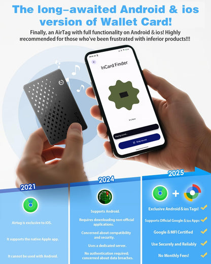 Wallet Tracker Card 0.06in Slim Tracking Card,10 Years Battery Bluetooth Smart Card,Android & iOS Wallet Tracker,Work with Apple Find My & Google Find Hub,IP68 GPS Tracker for Vehicles,Wallet,Keys