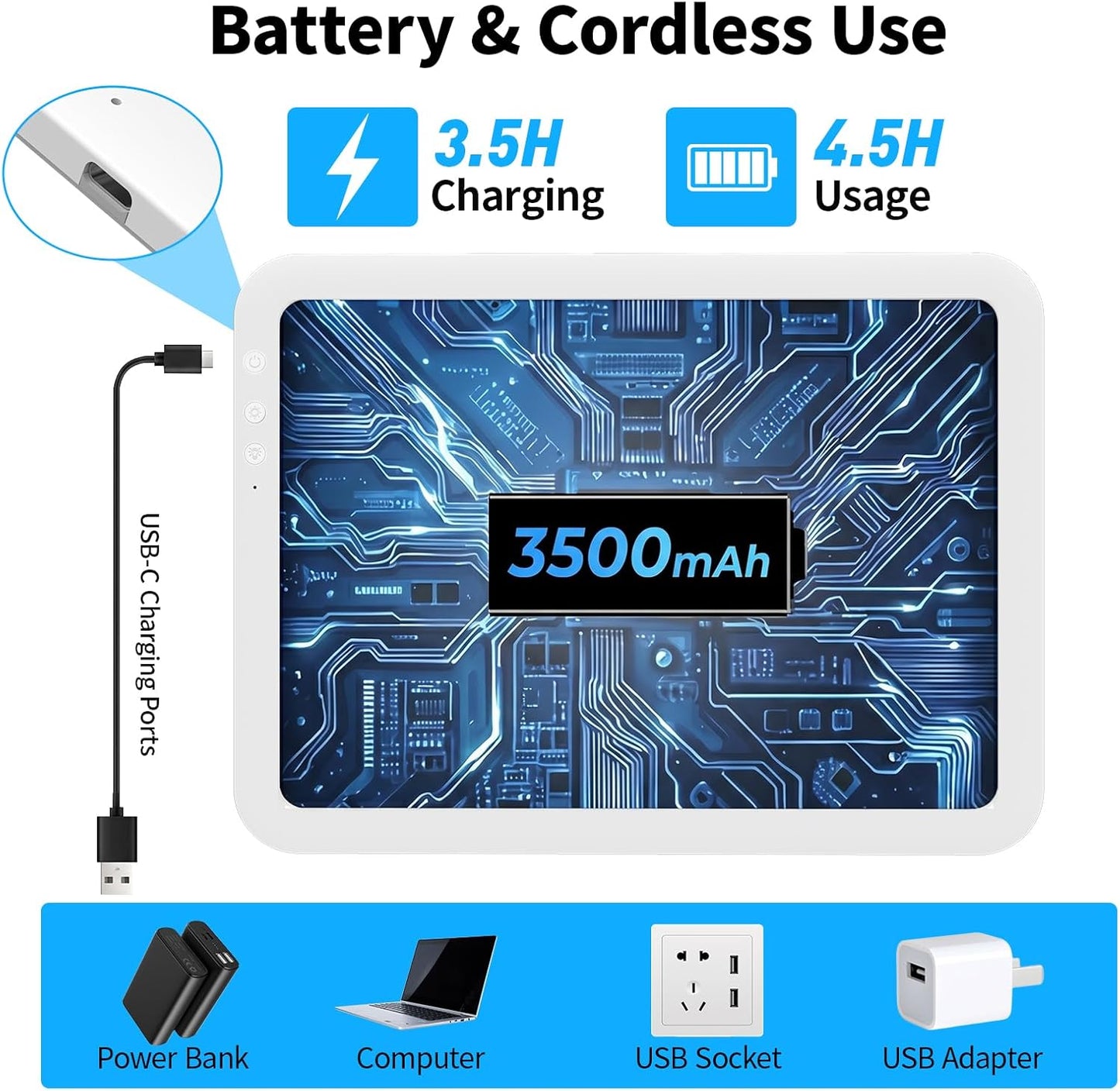 TOHETO A4 Rechargeable Led Super Bright Light Pad Powered by 3500mAh Lithium Battery for Weeding Vinyl Tool, Portable Wireless Light Board/Box for Tracing, Diamond Painting, Sketching & Drawing