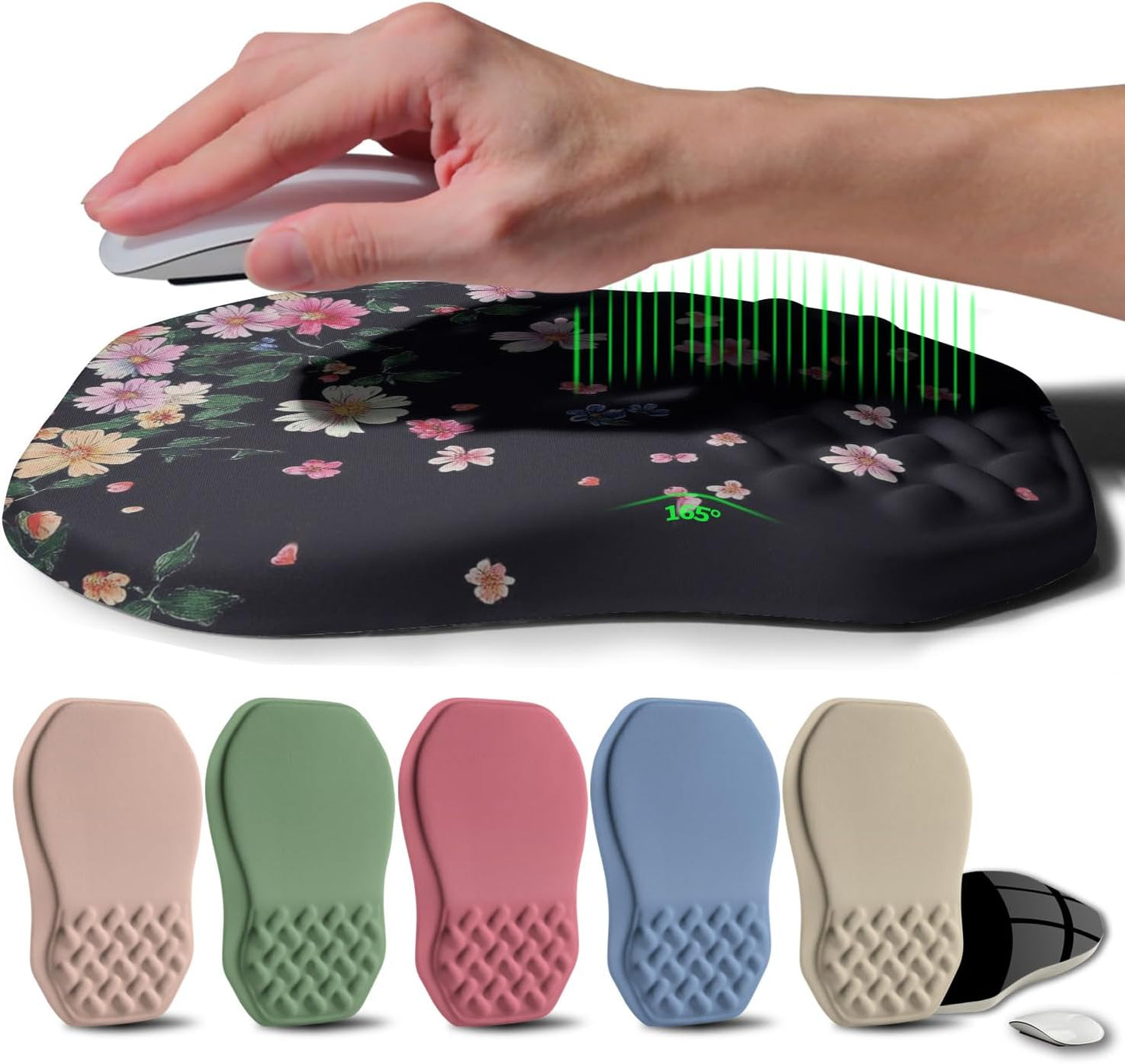 Ergonomic Raised Mouse Pad Wrist Support with Bilateral Slope Memory Foam Mousepad for Wrist Rest and Carpal Tunnel Pain Relief 11.8x7.9〃 Black