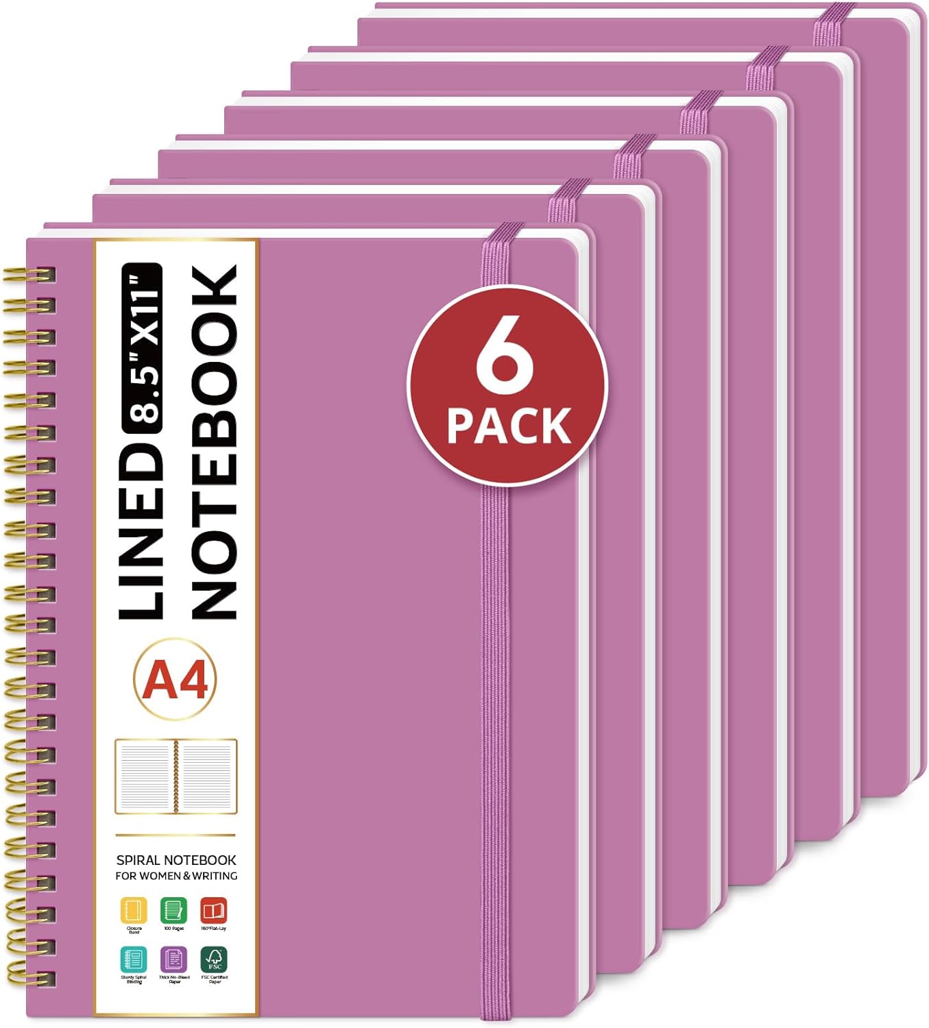 Taja Spiral Lined Notebook, 8.5"x11" Notebooks for Work, Large A4 Journal for Women & Men, College Ruled Journaling Notebook for Writing, Plastic Cover Spiral Journal, Purple