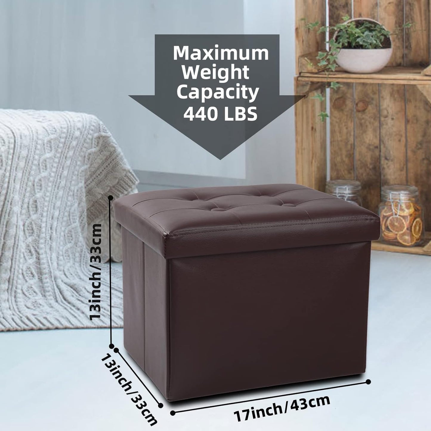 ALASDO Storage Ottoman Footrest Stool Small Ottoman with Storage Foldable Ottomans Foot Rest Footstool Bench for Living Room 17x13x13inches Grey
