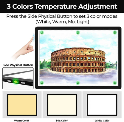 A2 Light Pad (25.2" x 18.4"), Large Magnetic Bright Light Box for tracing,6 Levels Dimming/3 Color,Physical Buttons,Light Board for Diamond Painting,Light Table for Drawing, Sketching