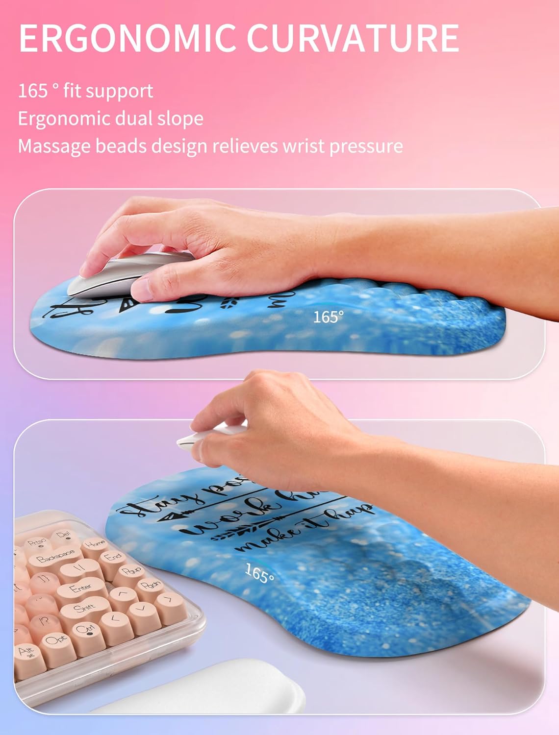 Hokafenle 2in1 Combination, Wave Keyboard Wrist Rest and Ergonomic Curvature Mouse Pad Wrist Support for Relieve Wrist Pain, Filled with Soft Cushion Memory Foam, Black