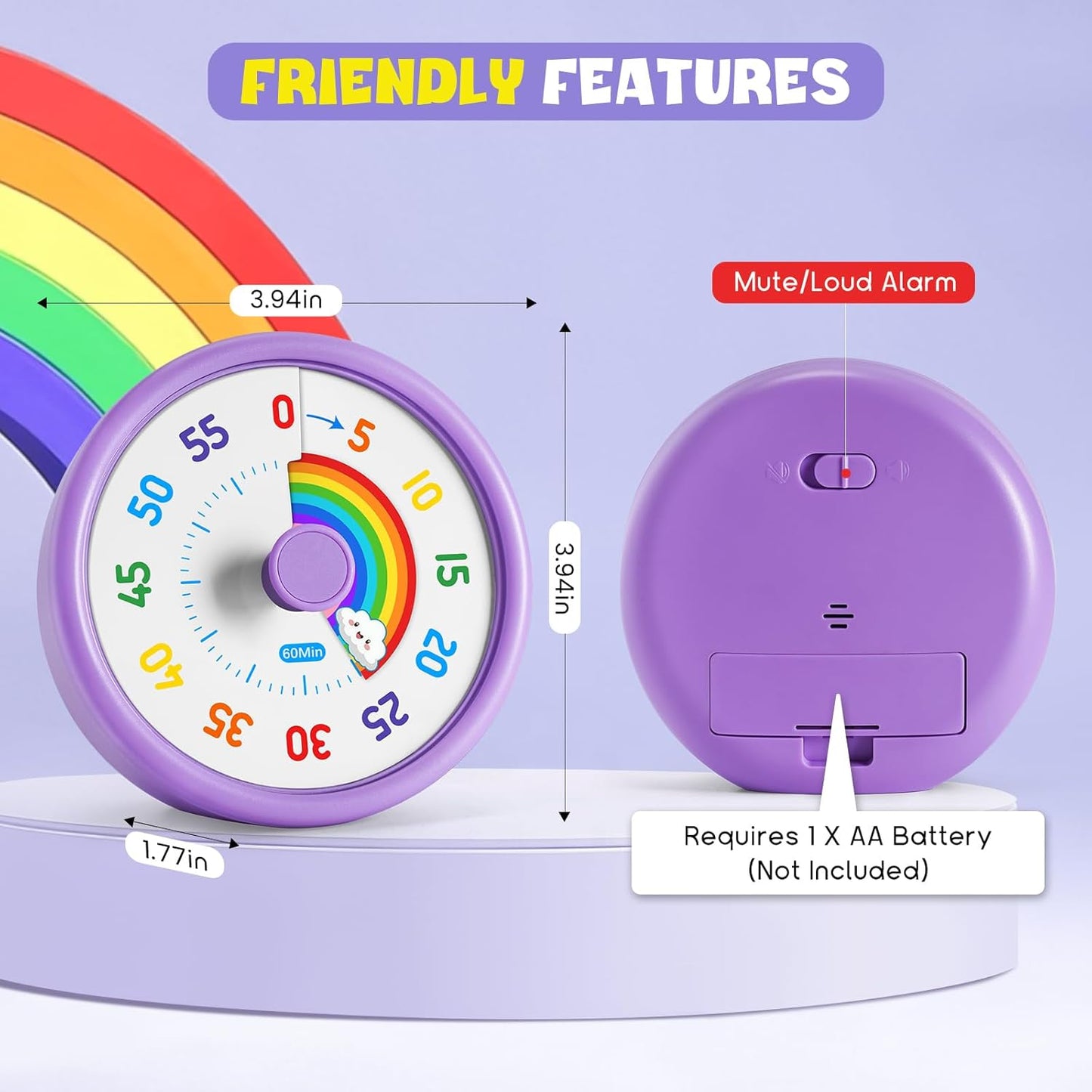 HIPPIH Visual Timer for Kids, 60 Minute Countdown Timers for Classroom Kitchen Office, Rainbow Disk Desk Timer Clock with Silent Operation, Pomodoro Timer Time Management Tools for Toddler ADHD Blue