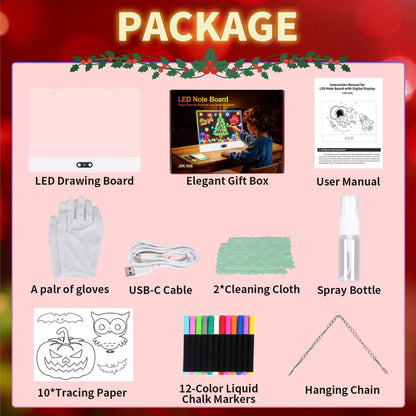 Rechargeable LED Drawing Board for Kids, 16" Light Up Acrylic Dry Erase Led Note Board with Stand, 11 Light Effects Drawing Tablet, Birthday Holiday Toy Gifts for Kids, 12 Markers (White)