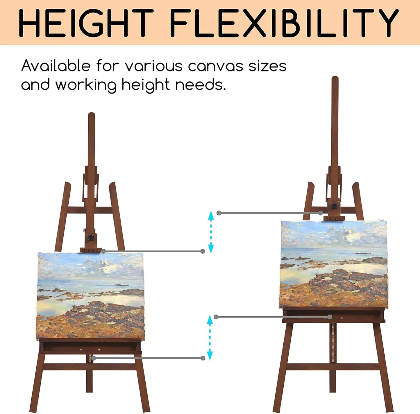 MEEDEN Large Painters Easel Adjustable Solid Beech Wood Artist Easel, Studio Easel for Adults with Brush Holder, Holds Canvas up to 48" - Walnut