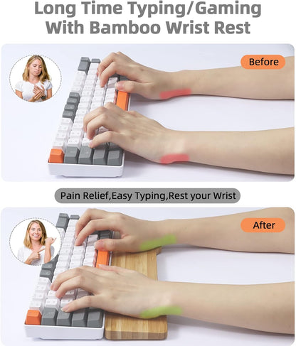 Bamboo Keyboard Wrist Rest for Computer Keyboard, Ergonomic Mechanical Keyboard Wrist Rest, Hard Wrist Rest for Pain Relief, Anti-Slip Keyboard Rest Pad for Laptop/PC Gaming/Mac (68-Key)