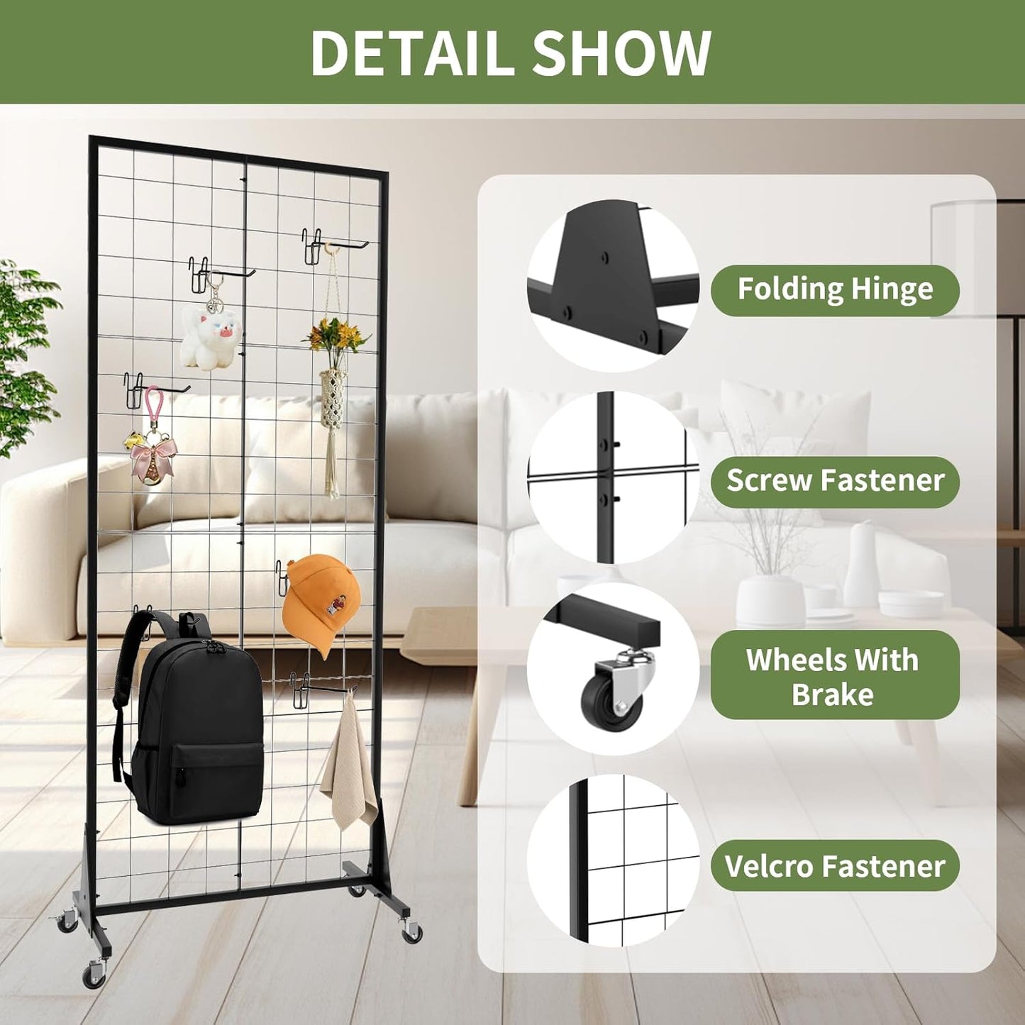 3-Pack 2' x 5.5' Grid Wall Panels Standing Wire Grid, Display Rack with T-Base Wheels Freestanding Gridwall Panel Tower for Shop, for Art Fairs Black