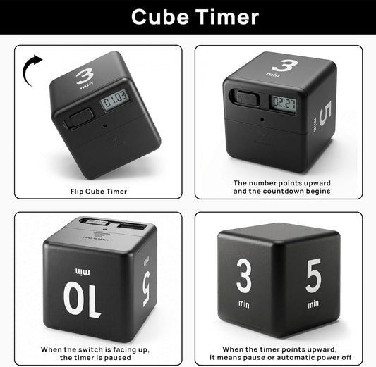 JOYIT Cube Timer 1 3 5 10 Minutes - Flip Countdown Visual Timer for Time Management, Kitchen, Workout, Study, Classroom, Office, Games