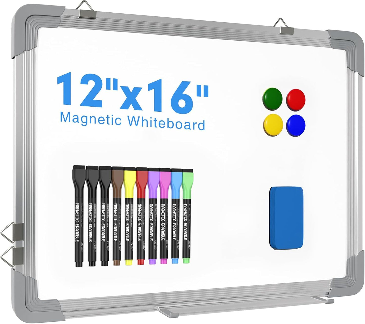 Magnetic Dry Erase White Board with Stand, 12'' x 16'' Desktop Weekly Schedule Board, 10 Markers, 4 Magnets, 1 Eraser, Double-Sided White Board Easel for Drawing School to Do List