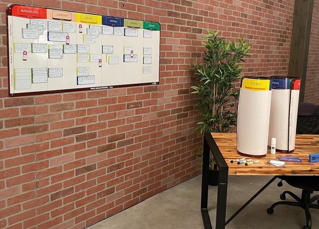 4 Column Magnetic Kanban Board, Scrum Board Flex Whiteboard Kit. Agile Kit, 64 Magnetic Kanban Cards Kit, Scrum Cards Set. Project Management Board for Project Planning, Kanban Whiteboard Kit