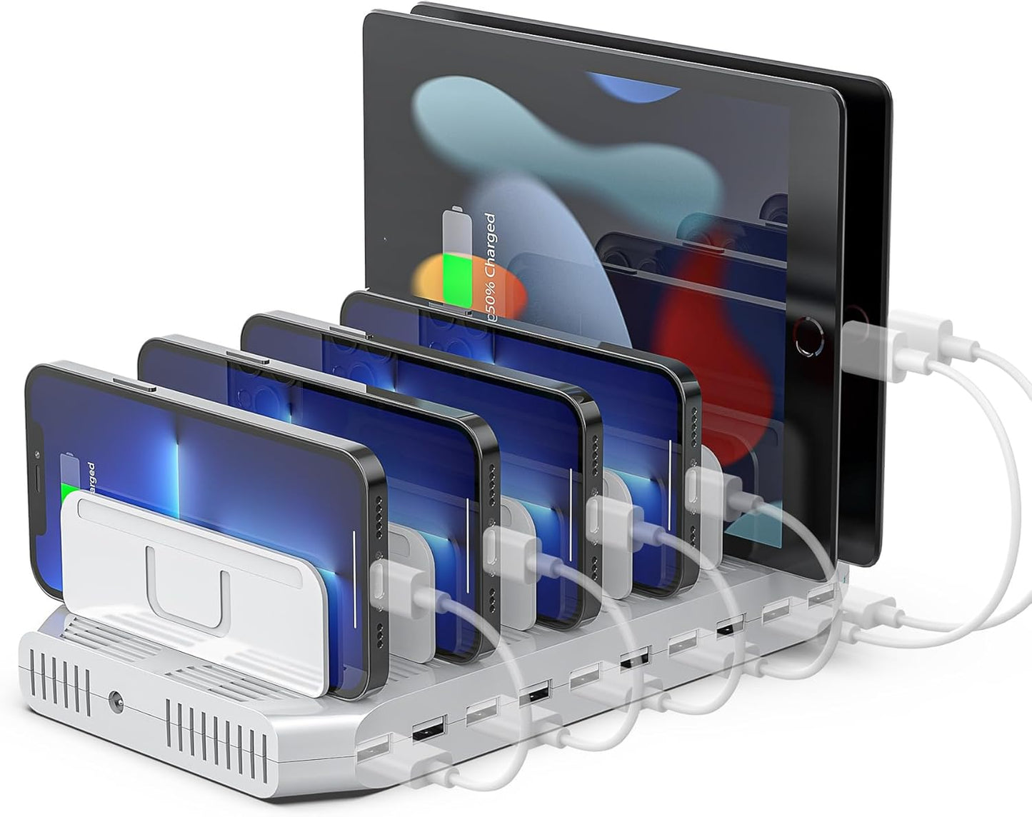 Unitek Multi Charging Station, 10-Port USB Charger for Multiple Device with SmartIC Tech and Adjustable Dividers, Organizer Stand Compatible with iPad, Tablet, Kindle, iPhone