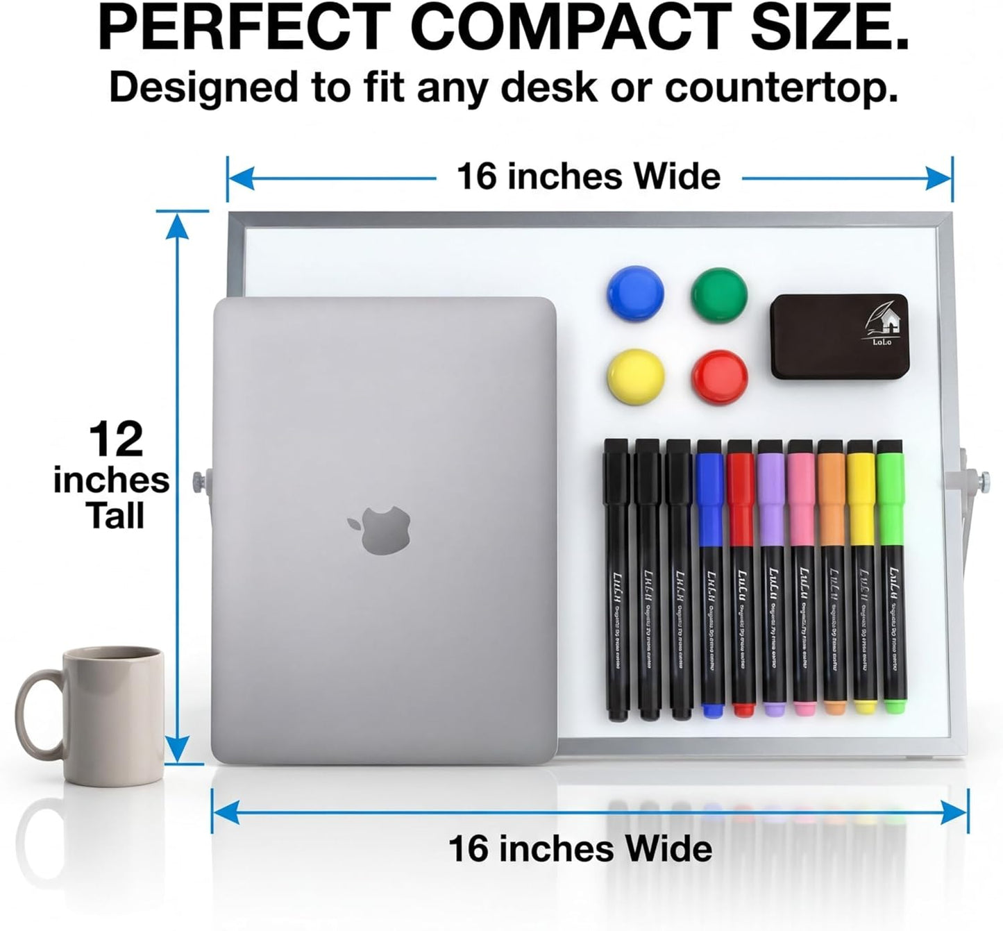 Magnetic Dry Erase Board 16x12 Inch - Double-Sided Desktop Whiteboard with 360° Rotating Stand - Small Portable White Board Set with 10 Markers, 4 Magnets, Eraser for Home Office, School, Desk