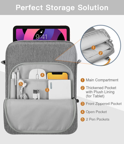 MoKo 13 Inch Tablet Sleeve Bag, Fits with 13 Inch New iPad Pro M5 & Air M4/M3, iPad Pro 12.9 M2&M1,Surface Laptop Go 12.4,Galaxy Tab S8+/S9+ 12.4,Handle Carrying Case with Shoulder Strap,Black &Gray