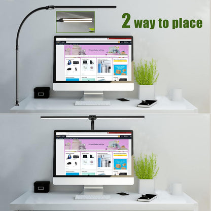 Double Head LED Desk Lamp, Architect Desk Lamps for Home Office, 24W Brightest Workbench Office Lighting-5 Color Modes and 5 Dimmable Eye Protection Modern Desk Lamp (Black-Desktop, Big)