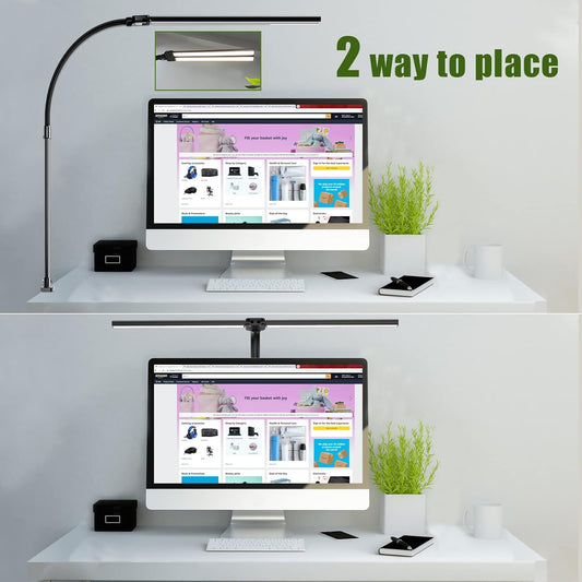 Double Head LED Desk Lamp, Architect Desk Lamps for Home Office, 24W Brightest Workbench Office Lighting-5 Color Modes and 5 Dimmable Eye Protection Modern Desk Lamp (Black-Desktop, Big)