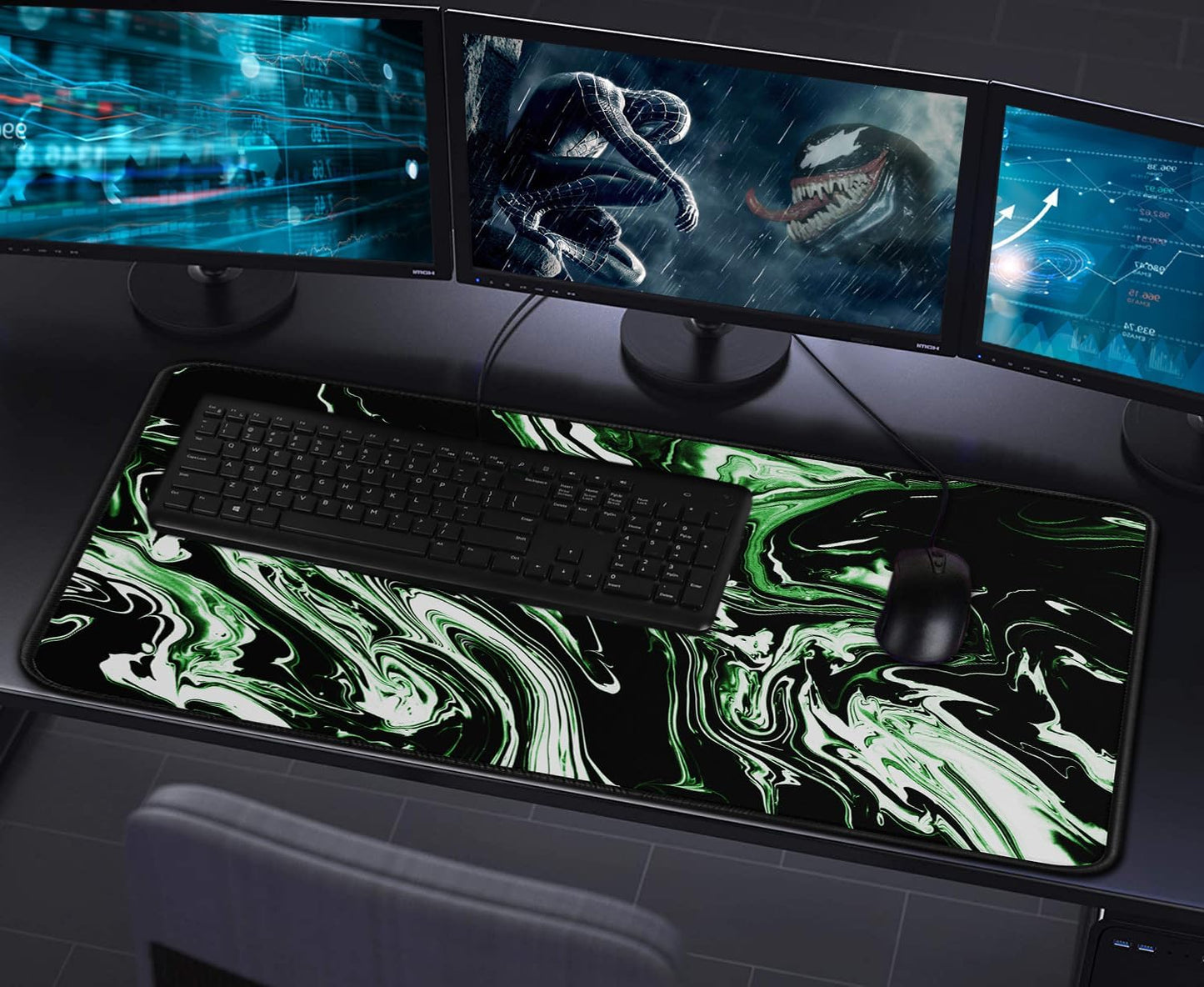 Large Extended Gaming Mouse Pad with Stitched Edges, (31.5X15.7In) Durable Non-Slip Natural Rubber Base, Waterproof Computer Keyboard Pad Mat for Esports Pros/Gamer/Desktop/Office/Home-Black