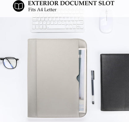 ProCase Portfolio Business Padfolio Folder with Zipper, Conference Meeting Executive File Legal Document Organizer with Pockets Letter Size A4 Writing Pad Notepad Padfolio -Black