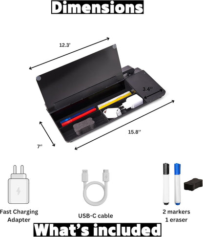 Desktop Dry Erase Board with Charger and LED Lamp (White)