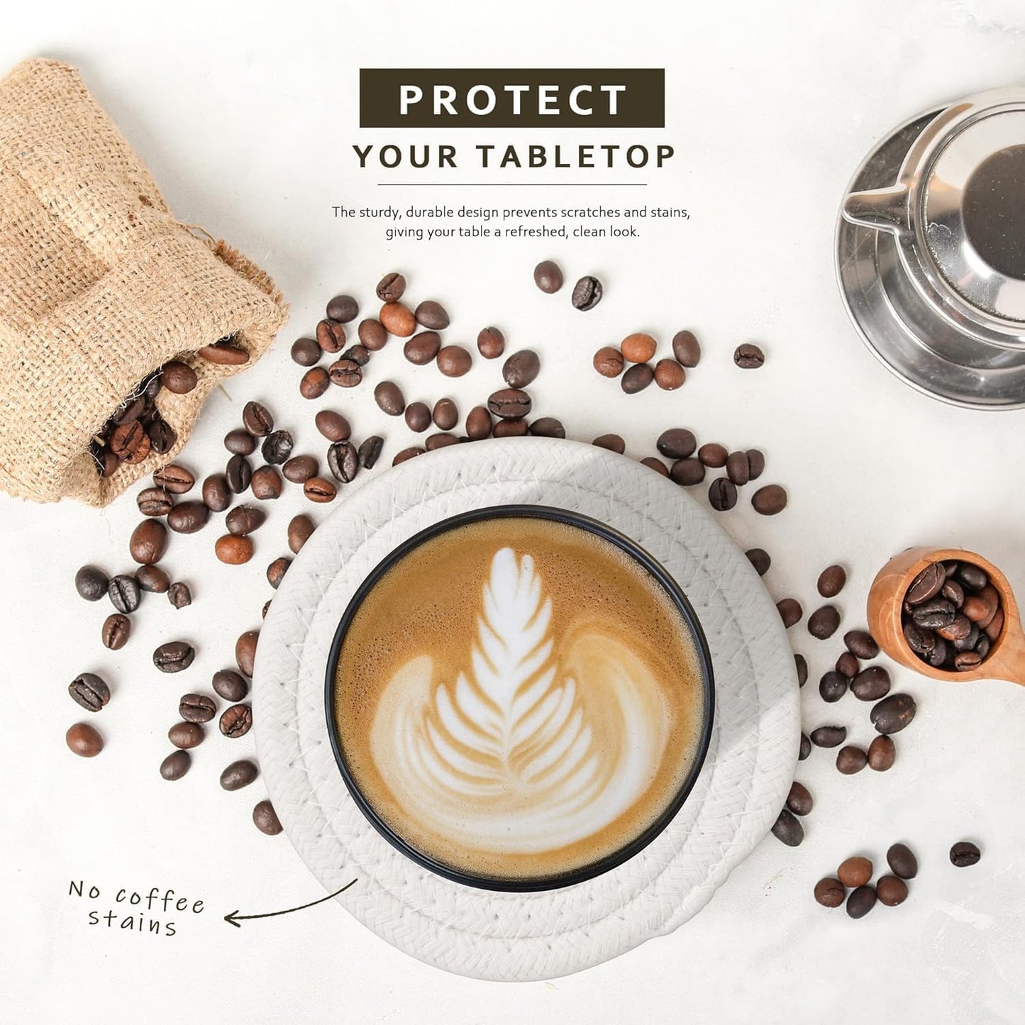 Lazebox Coasters Set of 8 for Drinks, 4 Inch Large Coasters for Coffee Table, Tabletop Protection for Hot & Cold Drinks, Versatile Coasters for Home Decor, Non-Slip & Easy to Clean, Coffee