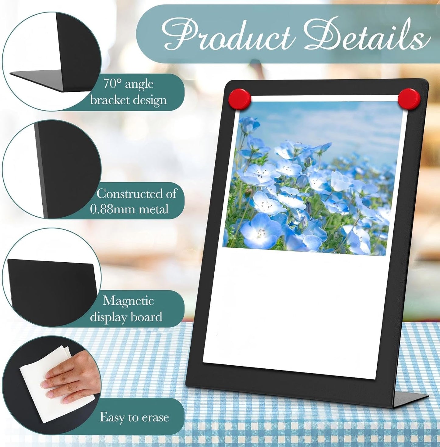 Fainne 2 Pcs Magnetic Bulletin Board with Easel Stand Mini Magnet Metal Tabletop Memo Display Board for Back to School Menu Table Office Supplies (Black,11 x 8.5 Inches)