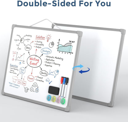 MaxGear Double-Sided Dry Erase Board for Wall, 16"x12" Hanging Whiteboard, Small Dry Erase White Board with 3 Markers and 4 Magnets, Portable Whiteboard for Planning, Drawing, Memo, to Do List