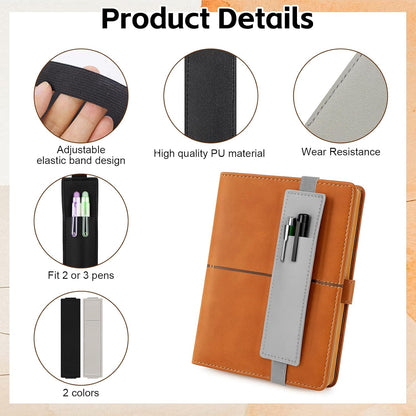 Tokusatsu 2 Pack Adjustable Elastic Pen Holder for Notebook, PU Leather Pencil Pouch with Stretchable Band, Fits Journals, Binders, Planners, Books, Portable Pen Sleeve Pouch, Off-White