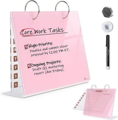TOWON Small Glass Dry Erase Board, Desk White Board with Standing, Mini Whiteboard Easel Pad Set, Stenography Artifact for Office, Home and School Supplies, 8x6 Inches, Black