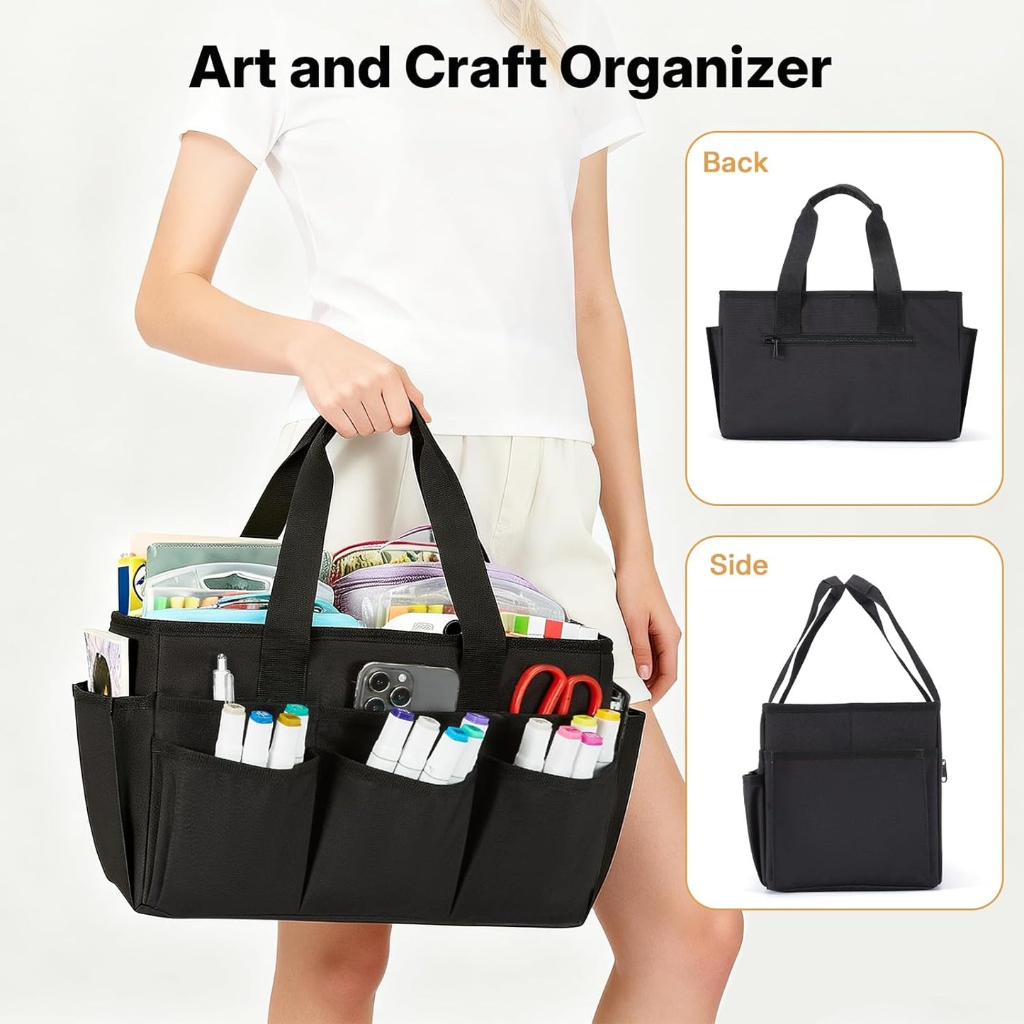 Craft Organizer Tote Bag, Art Organizer, Craft Caddy with Multiple Pockets, Storage Bag for Sewing Tools, Art Supplies, Home and Office (Cat Print)