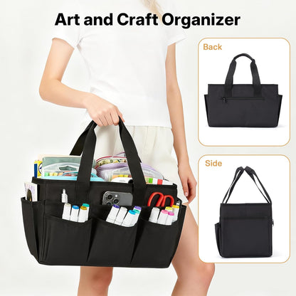 Craft Organizer Tote Bag, Art Organizer, Craft Caddy with Multiple Pockets, Storage Bag for Sewing Tools, Art Supplies, Home and Office (Cat Print)