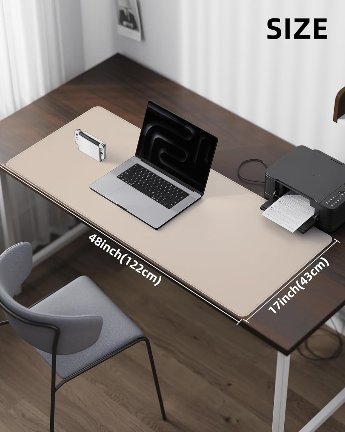 AFIING Desk Pad Protector 23.6" x 13.7" - Non-Slip Waterproof PU Leather Desk Mat for Mouse, Keyboard, Laptop, Office and Home Workspace (Beige)