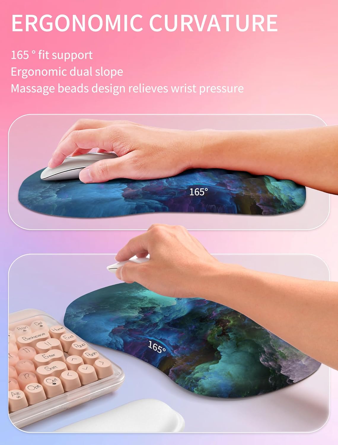 Hokafenle 2in1 Combination, Wave Keyboard Wrist Rest and Ergonomic Curvature Mouse Pad Wrist Support for Relieve Wrist Pain, Filled with Soft Cushion Memory Foam, Black