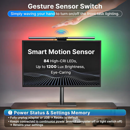 Syrinx Computer Monitor Light Bar with Backlight for Home Office, Eye-Caring USB LED Reading Lamp, Dimmable Screen Monitor Lamp, Smart Motion Sensor, Touch Control, CRI 95+, No Screen Glare for (RGB)