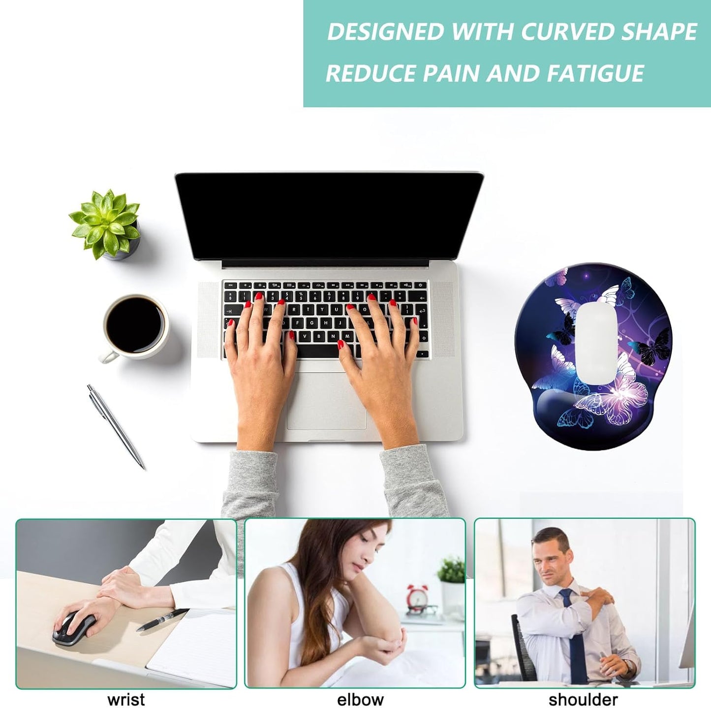 Mouse Pad with Wrist Support, Ergonomic Mouse Pad with Memory Foam Wrist Rest Cushion, Non-Slip Rubber Base Gaming Mice Pad for Home Office Computer Laptop, Flowers Grass