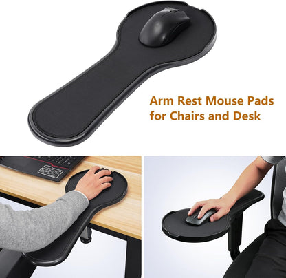 Ergonomic Adjustable Arm Rest Mouse pad for Chair, Mouse Extension Platform Tray with Mouse Baffle to Prevent Falling, Attaches to Chair, Black (Black（YYLL8326）)