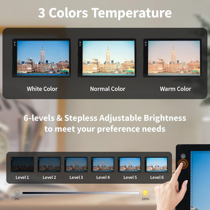 Rechargeable A4 Light Pad - Stepless Dimmable 6 Levels Brightness Tracing Light Box, Diamond Painting Light Board with Top Clip, Battery Powered Portable Light Pad for Weeding Vinyl Tracing