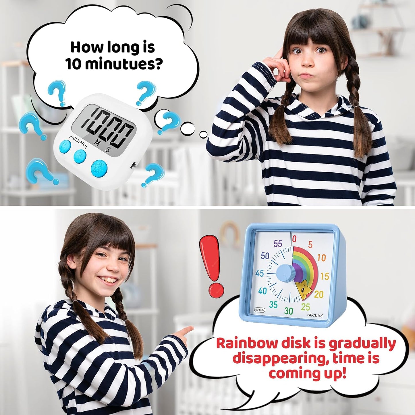 Secura 60-Minute Visual Timer for Kids, Time Clocks, Countdown Timer for Office Kitchen, Classroom Timer for Kids, Silent Time Management Tool (Navy Blue & Navy Blue)