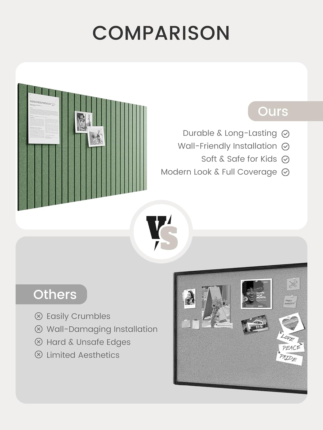 Bumusty Large Cork Board Alternative-48 x 36" Felt Bulletin Board Tiles, with 30 Pushpins, 70 Adhesive Tabs, Fine-Stripe 12-Pack, Cork Boards for Office Push Pin Board Felt Board-Oatmeal