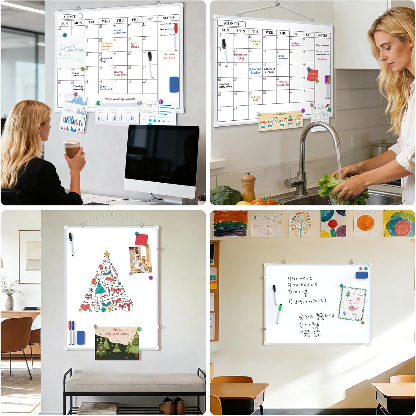 MaxGear Monthly Calendar Dry Erase Board for Wall, 16"x12" Small Hanging Double-Sided White Board, Portable Whiteboard for Planning, Drawing, Memo, to Do List, School, Home, Kitchen, Office