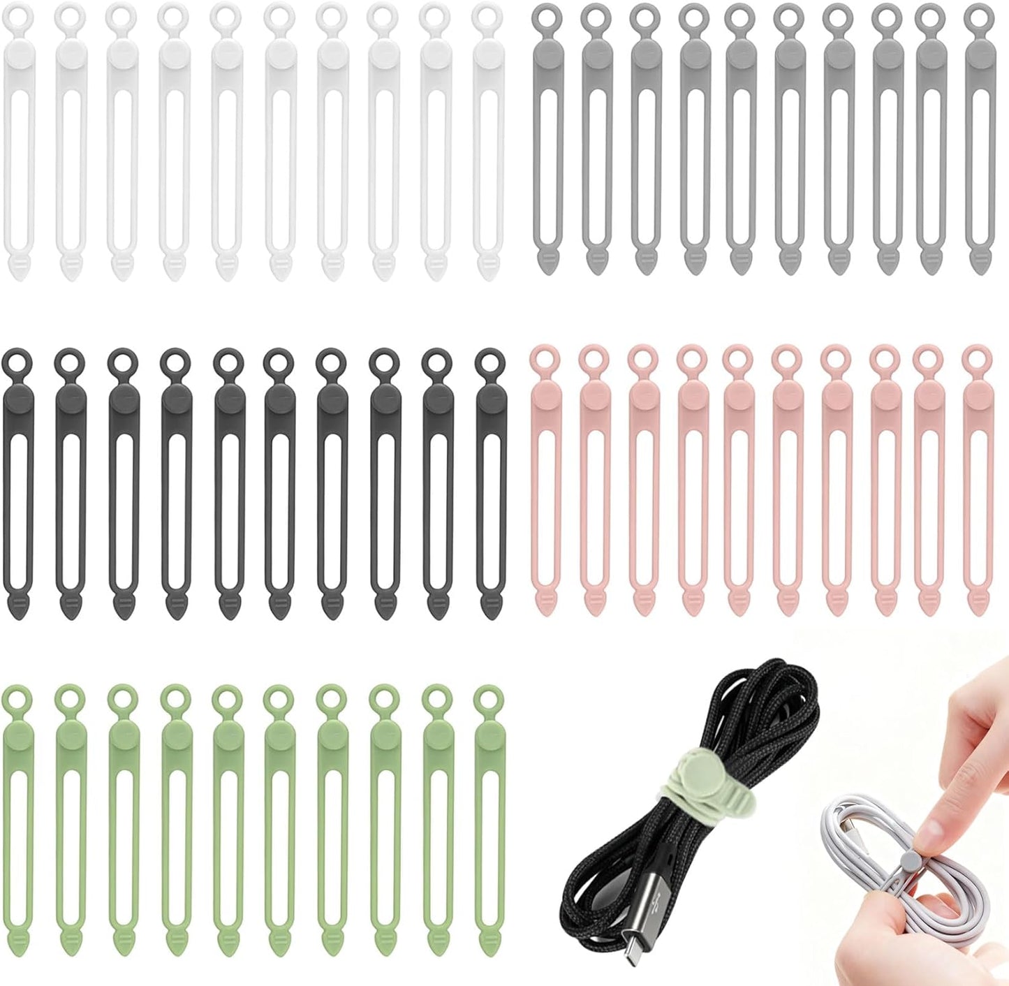 25 Pcs Silicone Cable Ties, Reusable Cable Straps Wire Organizer, Cable Management Cord Organizer for Fastening Earphone Phone Charger Home Office Desk Kitchen Appliances Cable Cords Wires