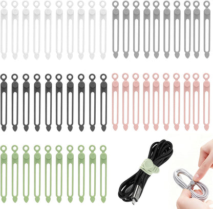 25 Pcs Silicone Cable Ties, Reusable Cable Straps Wire Organizer, Cable Management Cord Organizer for Fastening Earphone Phone Charger Home Office Desk Kitchen Appliances Cable Cords Wires