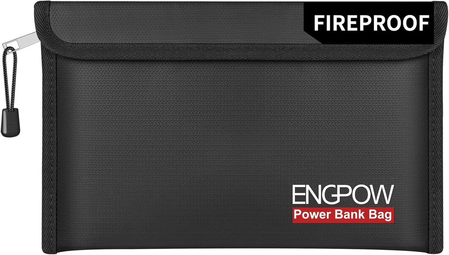 ENGPOW Fireproof Organizer Travel Bag,Heat Insulated＆Explosion-Proof Electronic Carry Case,Portable Home Travel Safe Storage for Power Bank,Phone,Cables,USB Drive＆Charging Protection, 10.6''x6.7''