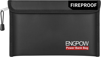 ENGPOW Fireproof Organizer Travel Bag,Heat Insulated＆Explosion-Proof Electronic Carry Case,Portable Home Travel Safe Storage for Power Bank,Phone,Cables,USB Drive＆Charging Protection, 10.6''x6.7''