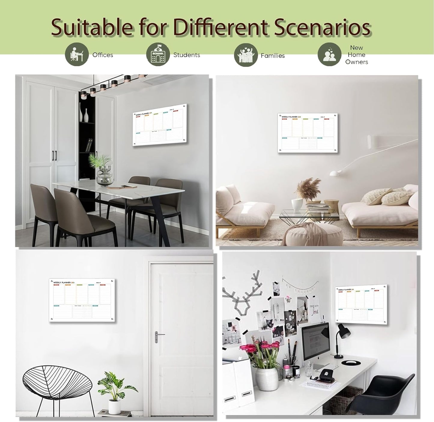 Glass Colorful Weekly Dry Erase Calendar Whiteboard for Wall,24"x 36",Frameless Mounting,Office/School/Home, Frameless Large Planner White Board